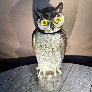 Owl Decoy Scarecrow Plastic Bobble Head Cream and Brown Dalen Products
